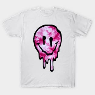 Pink Tie Dye Drippy Smiley Face T-Shirt